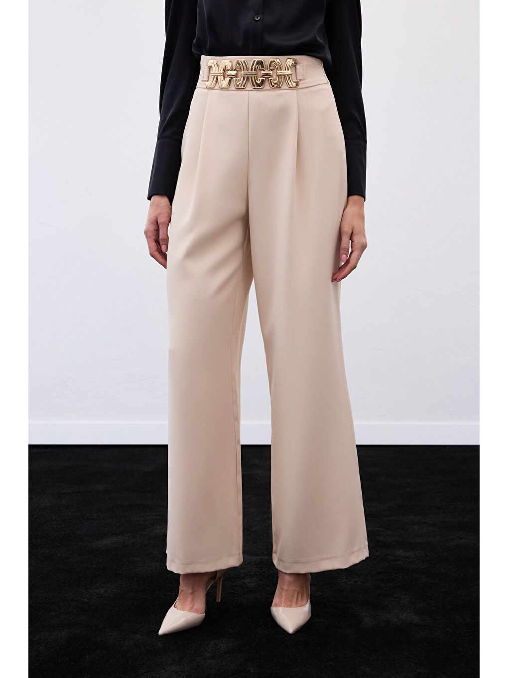 Kemerli Salaş Pantolon - Bej-5