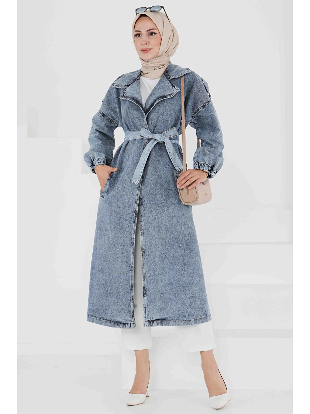 Jean Kuşaklı Trençkot Mavi - 27444