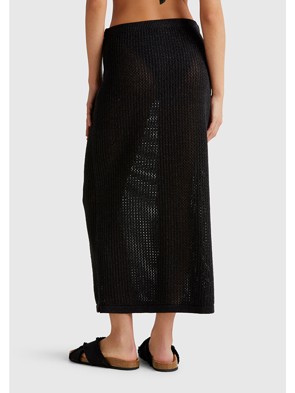 Kadın Siyah Pamuk Karışımlı Tamamı Desenli Beli Lastikli Uzun Etek-2