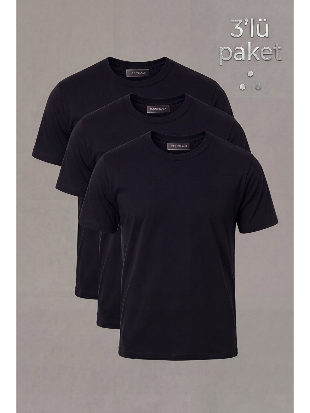 Erkek Siyah 3'lü Paket %100 Pamuk Siyah T-shirt