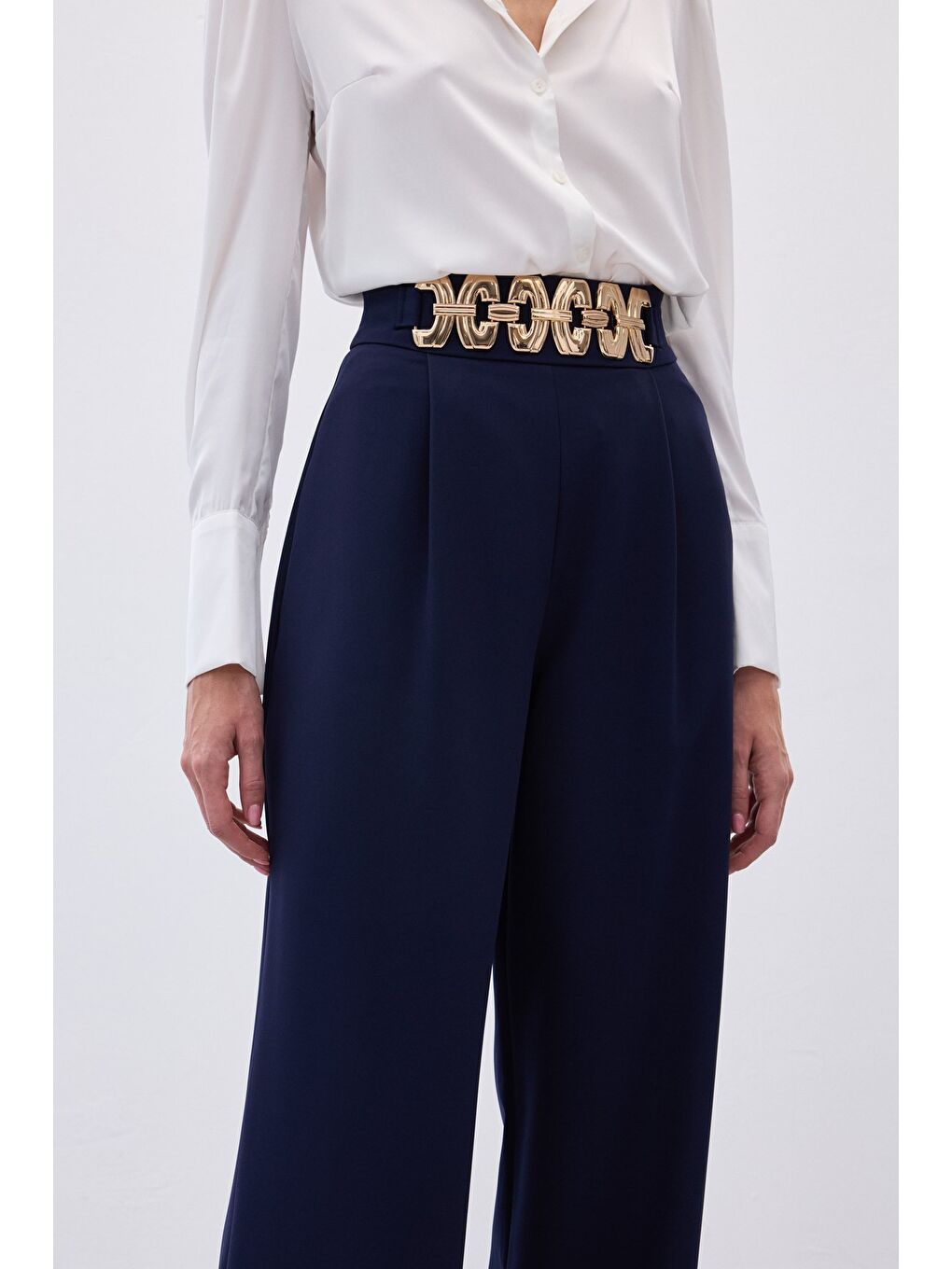 Kemerli Salaş Pantolon - Lacivert-3