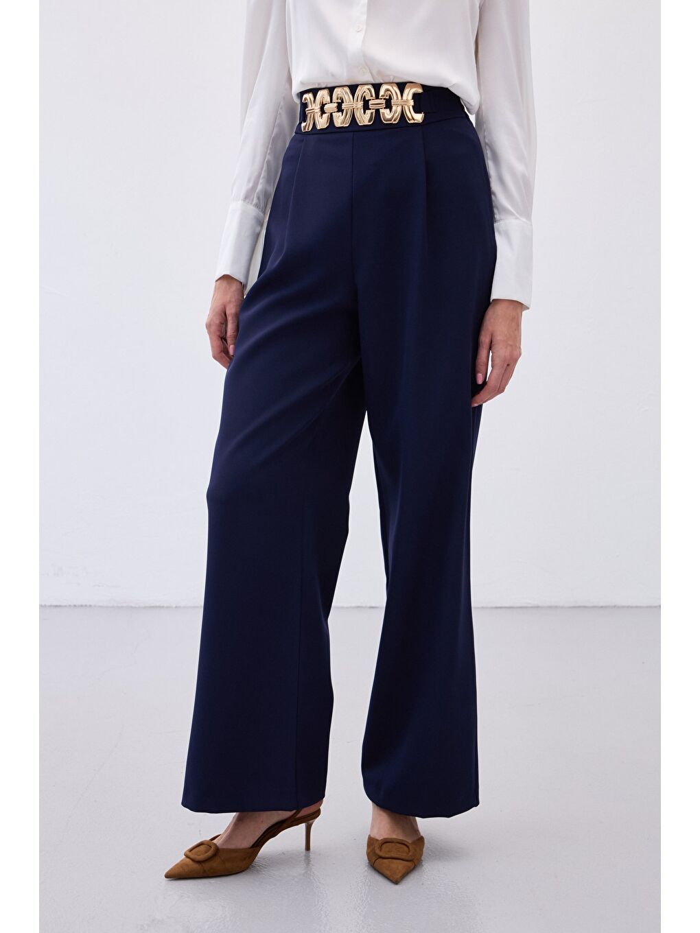 Kemerli Salaş Pantolon - Lacivert-4