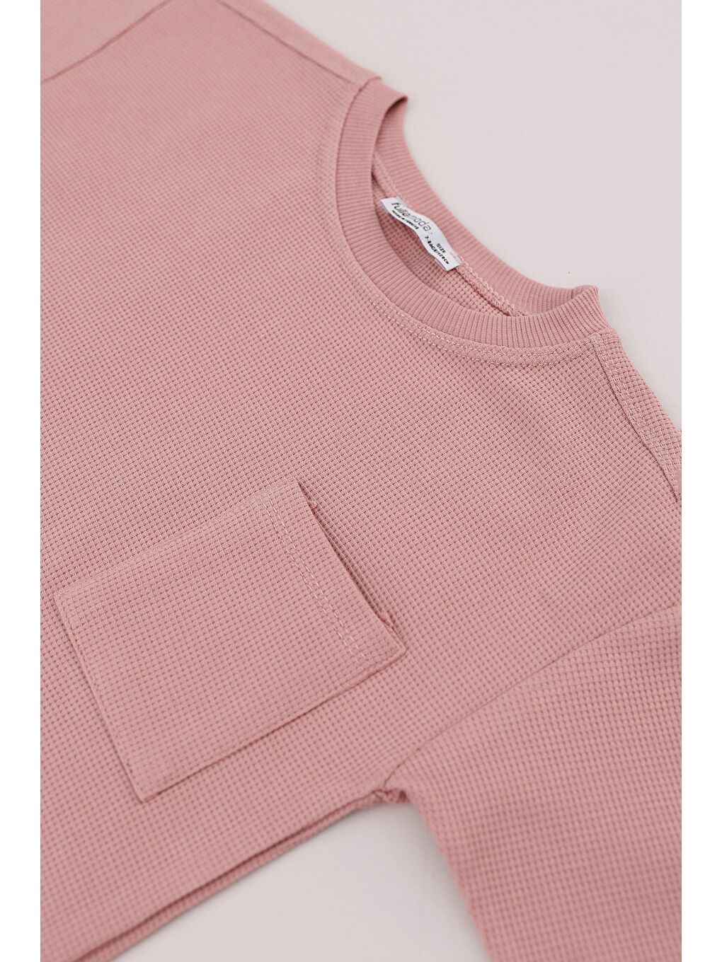 Pembe Waffle Kumaş Cepli Şortlu Unisex Çocuk Takım-2