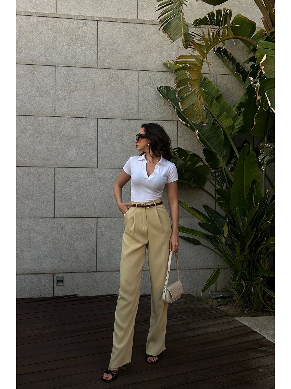 Kadın Sarı Yüksek Bel Pantolon 1017-1515-1