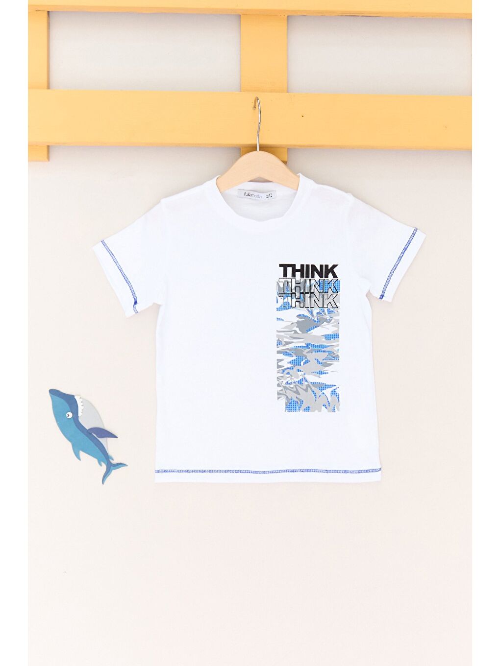 Beyaz %100 Pamuk Think Baskılı Erkek Çocuk Tişört