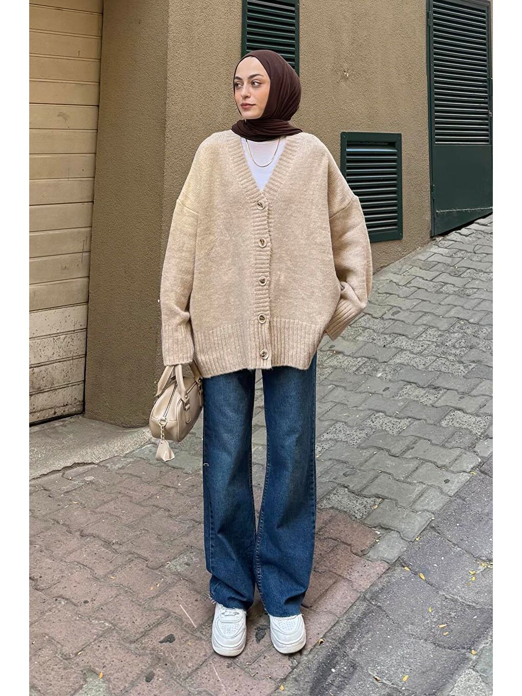 Salaş Dokulu Basic Hırka Bej