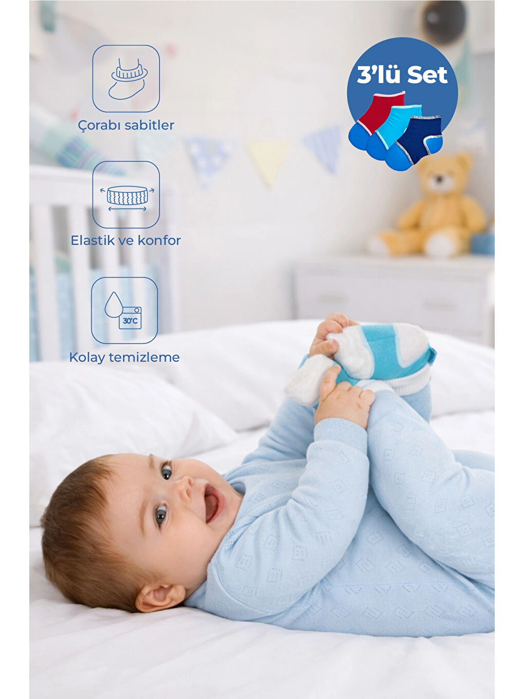Karışık 932 Bebek Çorap Tutucu 3'lü Set