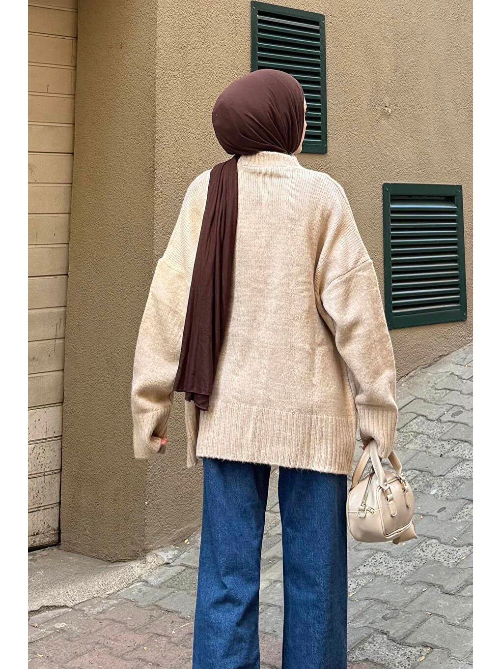 Salaş Dokulu Basic Hırka Bej-3