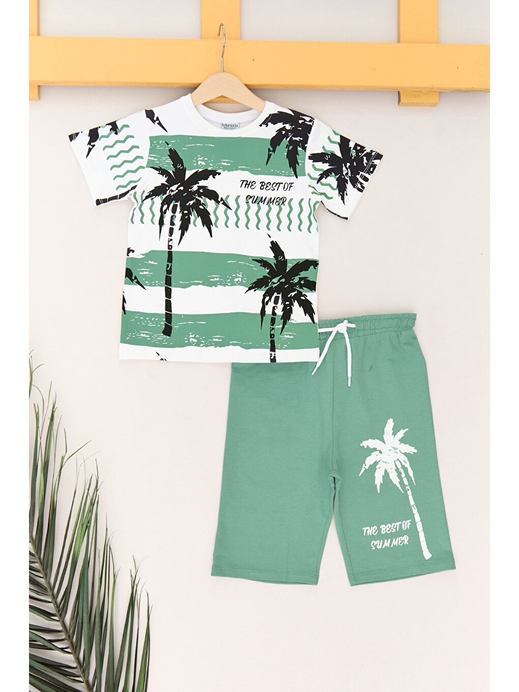 Turkuaz Palmiye Baskılı Kaprili Erkek Çocuk Takım