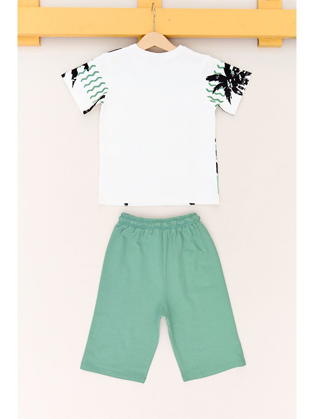 Turkuaz Palmiye Baskılı Kaprili Erkek Çocuk Takım-1