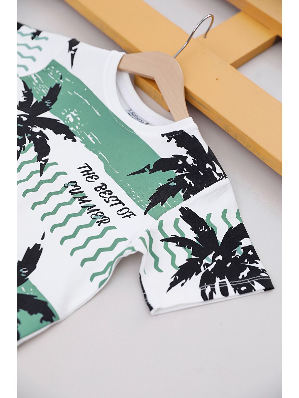 Turkuaz Palmiye Baskılı Kaprili Erkek Çocuk Takım-2