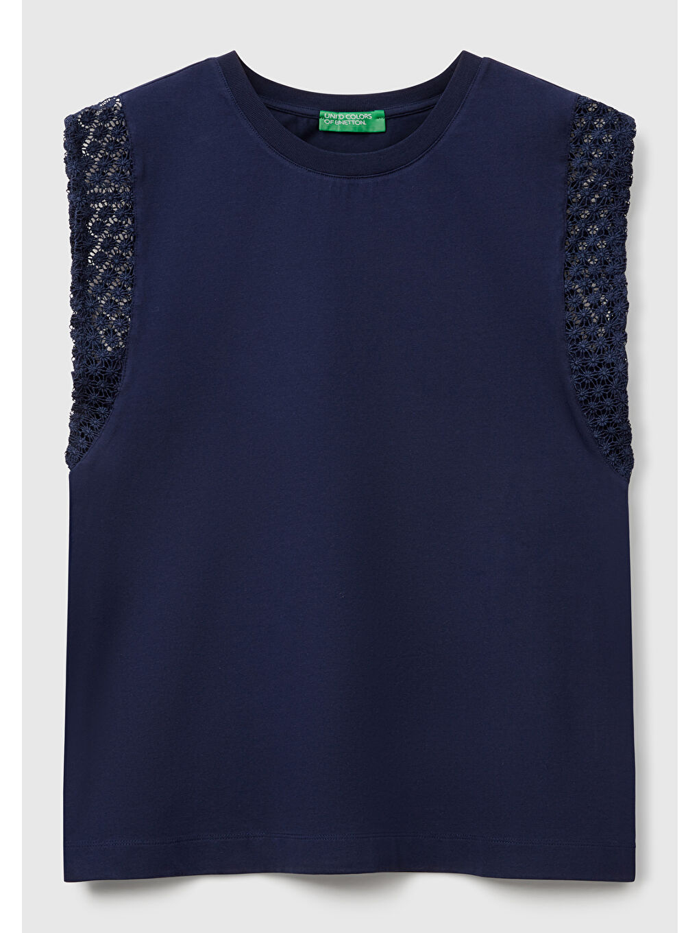 Kadın Lacivert Dantel Detaylı Kolsuz Esnek T-Shirt-1