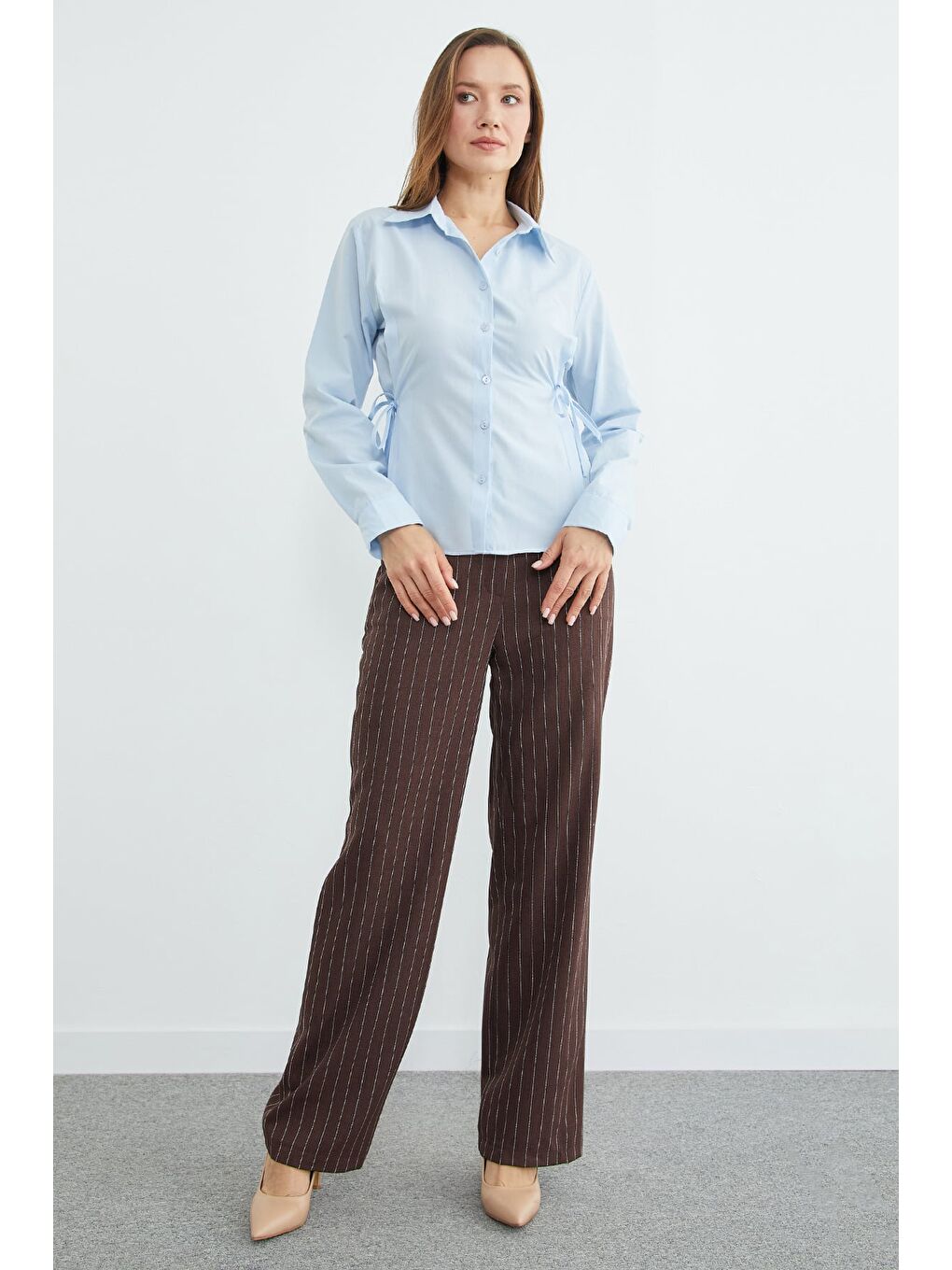 Mavi Basic Yanı Bağlama Detaylı Gömlek-2