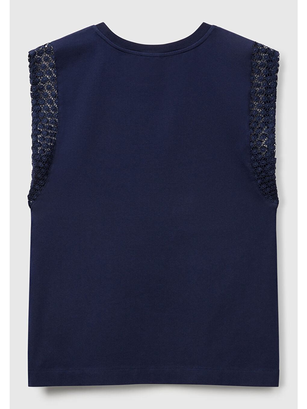 Kadın Lacivert Dantel Detaylı Kolsuz Esnek T-Shirt-3