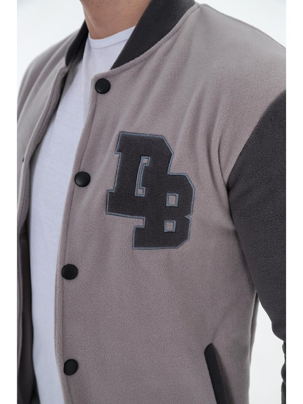Gri Bomber Yaka Fit Polar Kolej Ceket-1