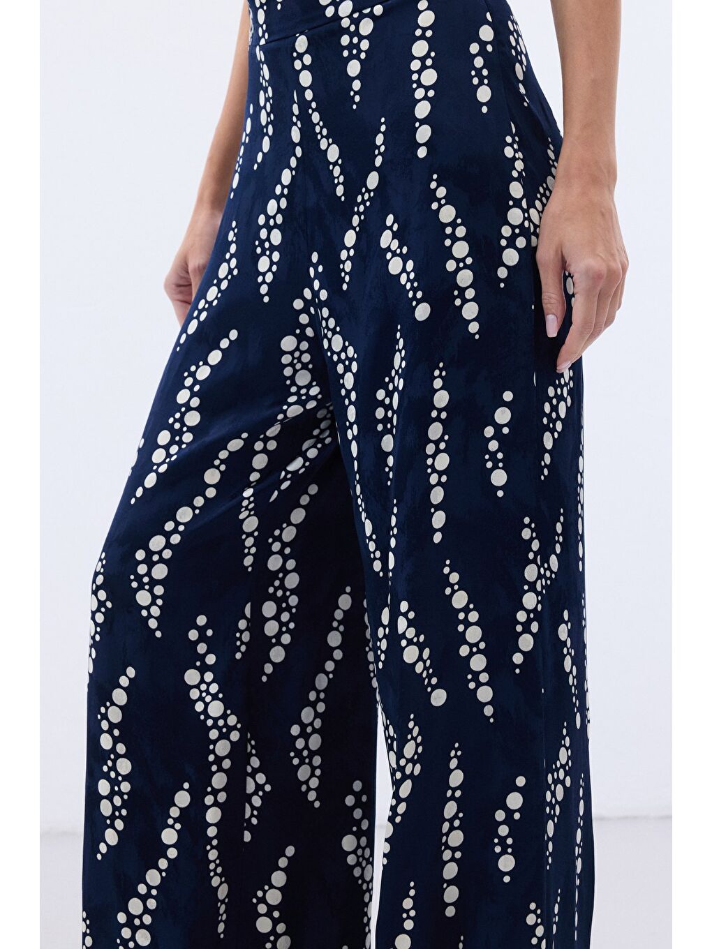 Desenli Bol Paça Pantolon - Lacivert-5