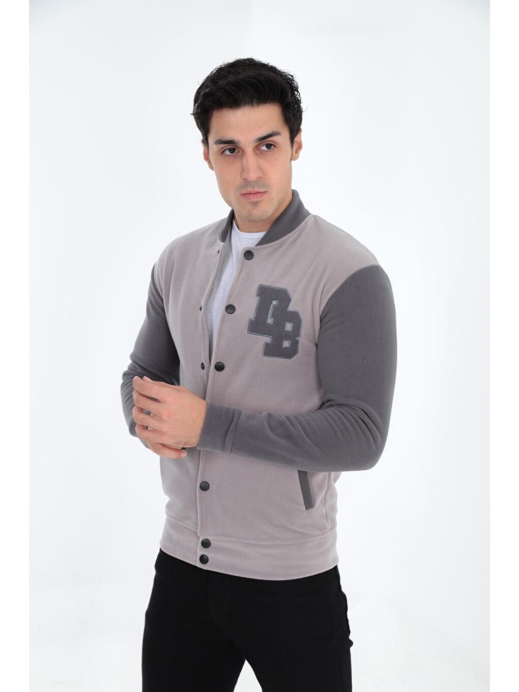 Gri Bomber Yaka Fit Polar Kolej Ceket-2