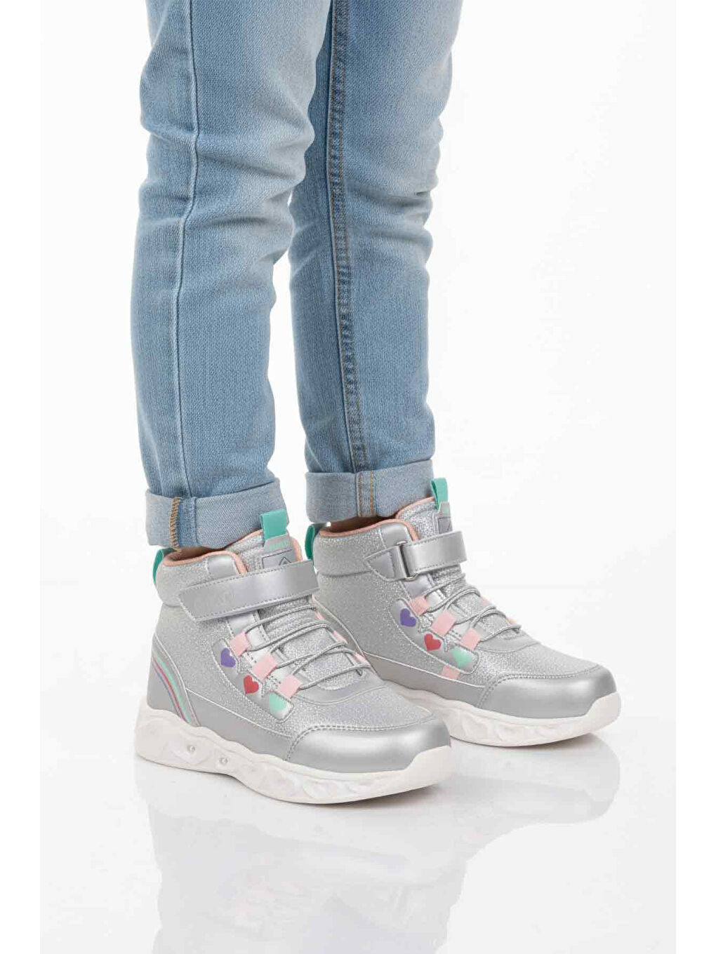 Gri Gümüş Işıklı Cırtlı Kız Çocuk Bot Kids F