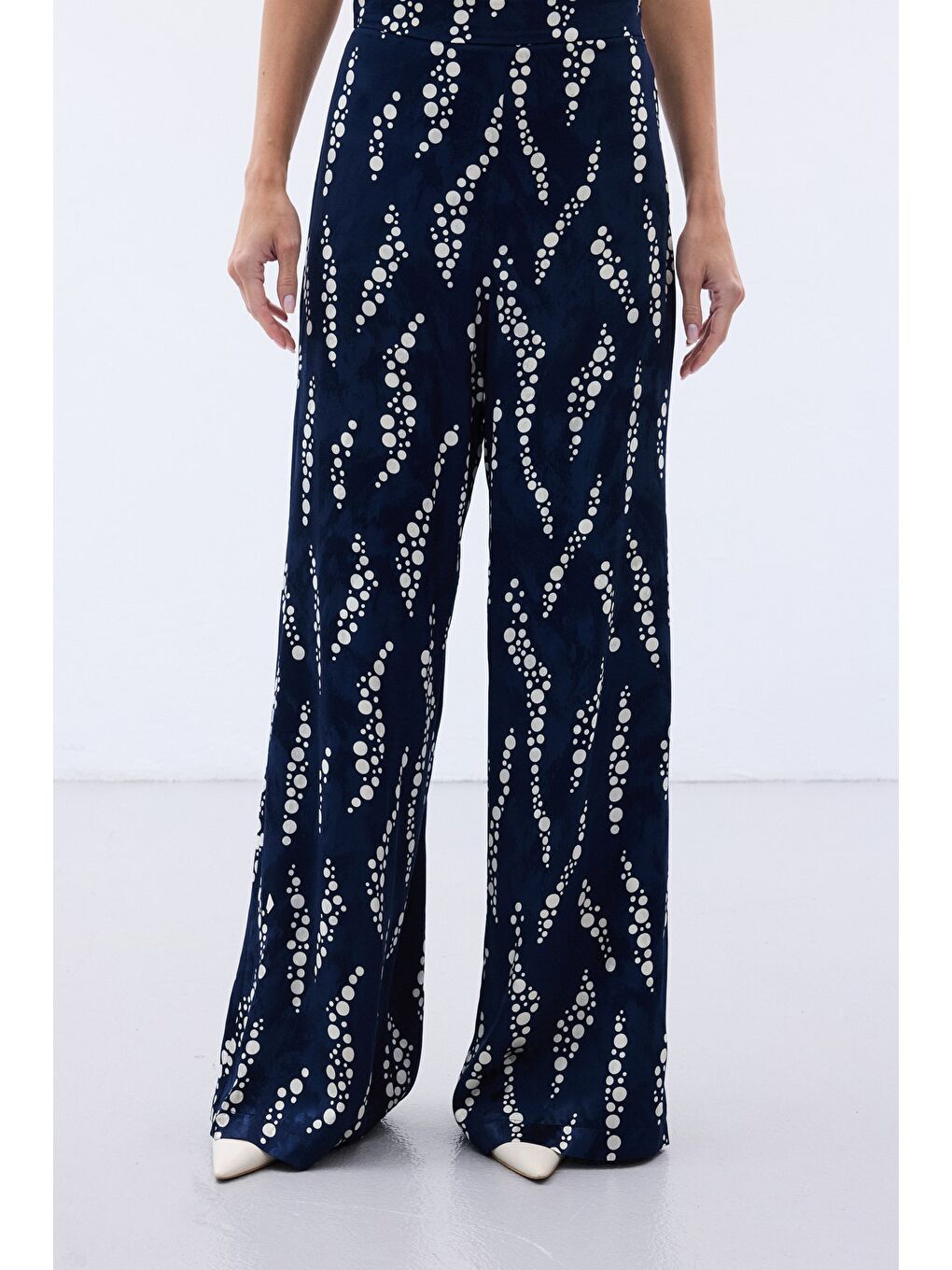 Desenli Bol Paça Pantolon - Lacivert-6