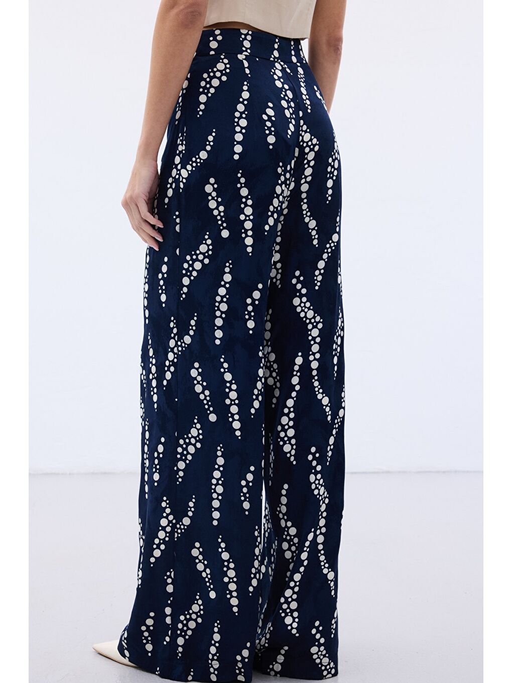 Desenli Bol Paça Pantolon - Lacivert-7