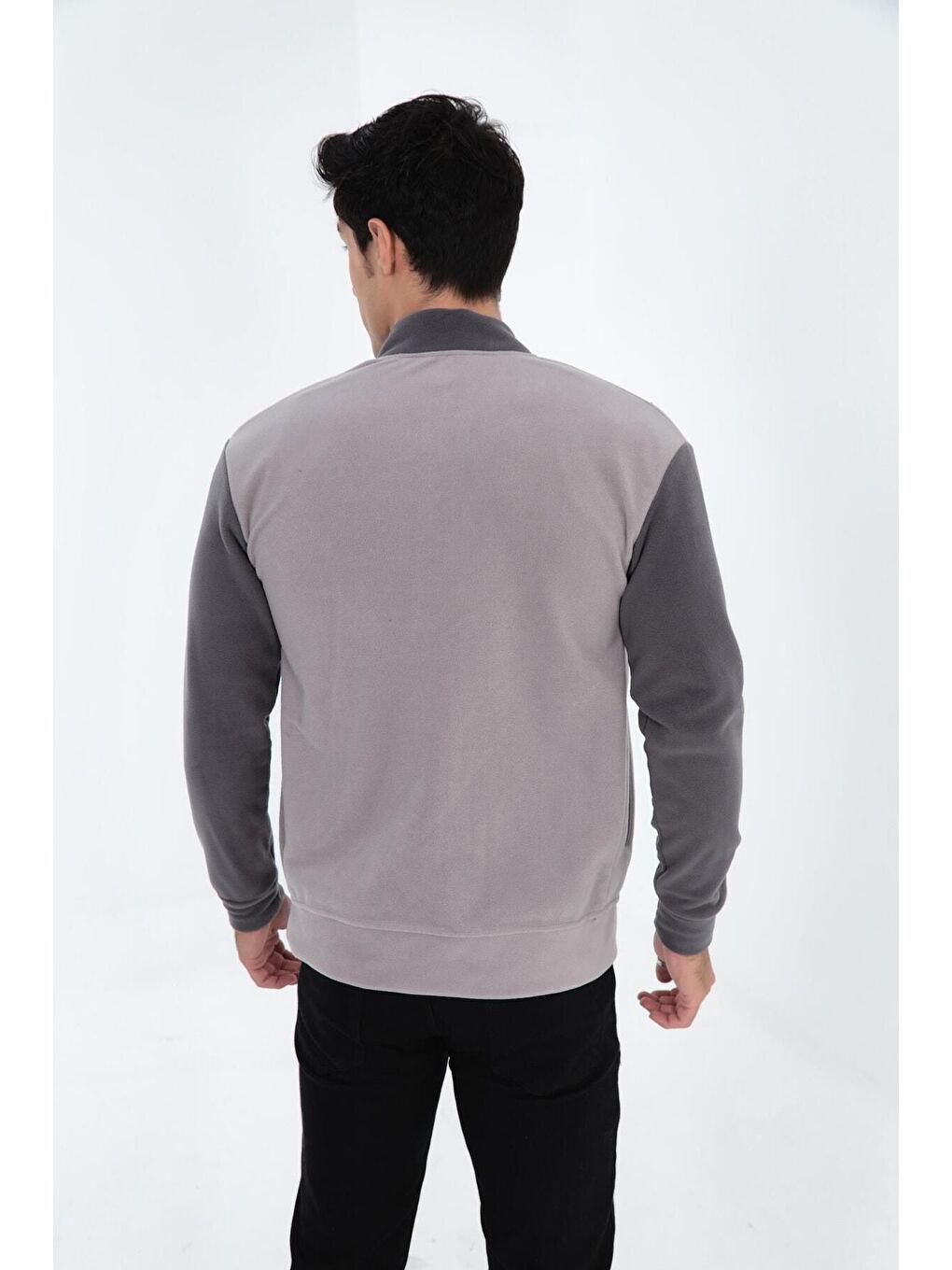 Gri Bomber Yaka Fit Polar Kolej Ceket-5