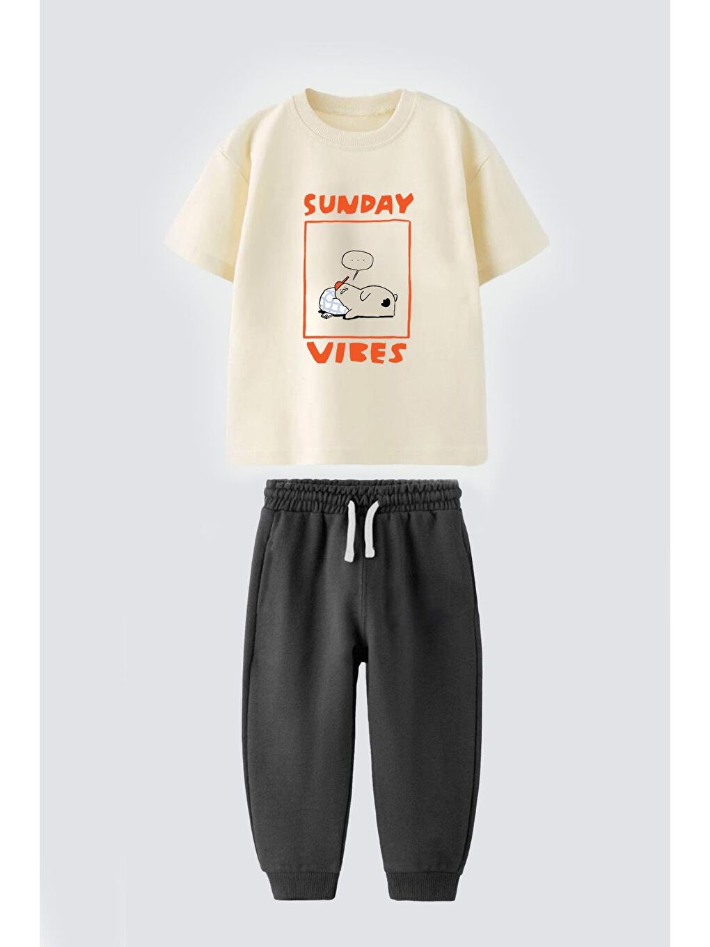 Siyah Erkek Çocuk Slogan Baskılı Pamuklu Altüst Takım
