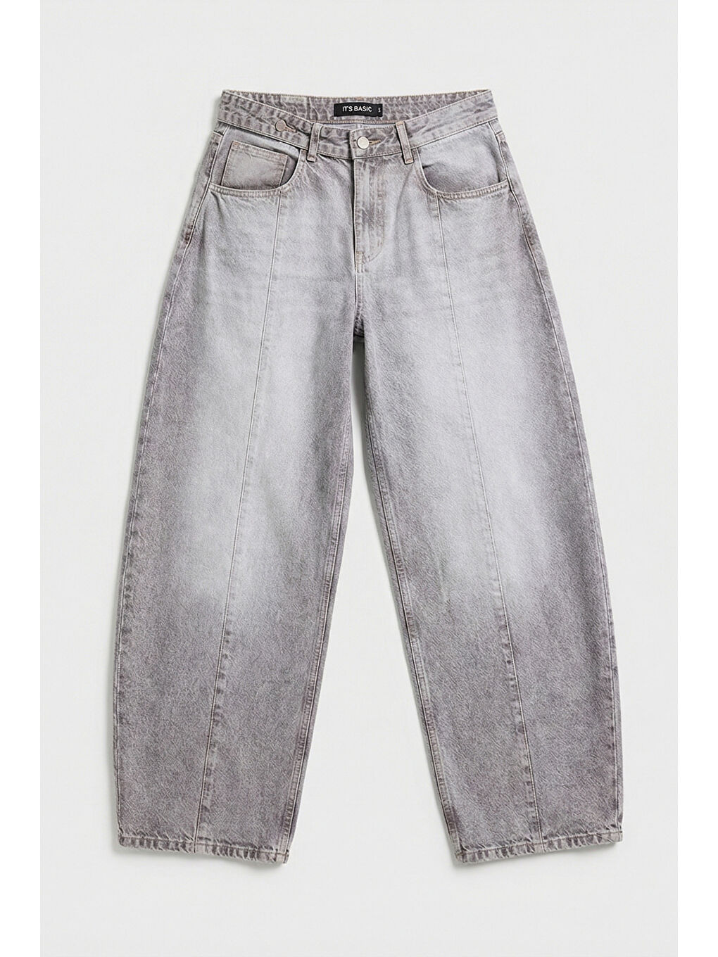 Kadın Gri 4s6-158 Low Rise Baggy Fit Kemer Detaylı Bol Kesim Denim Jean-1