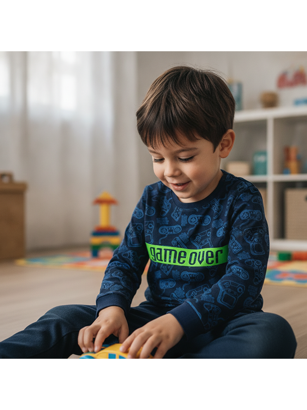 Erkek Çocuk Baskılı Lacivert Renk Uzun Kollu Tshirt Cb1042-2