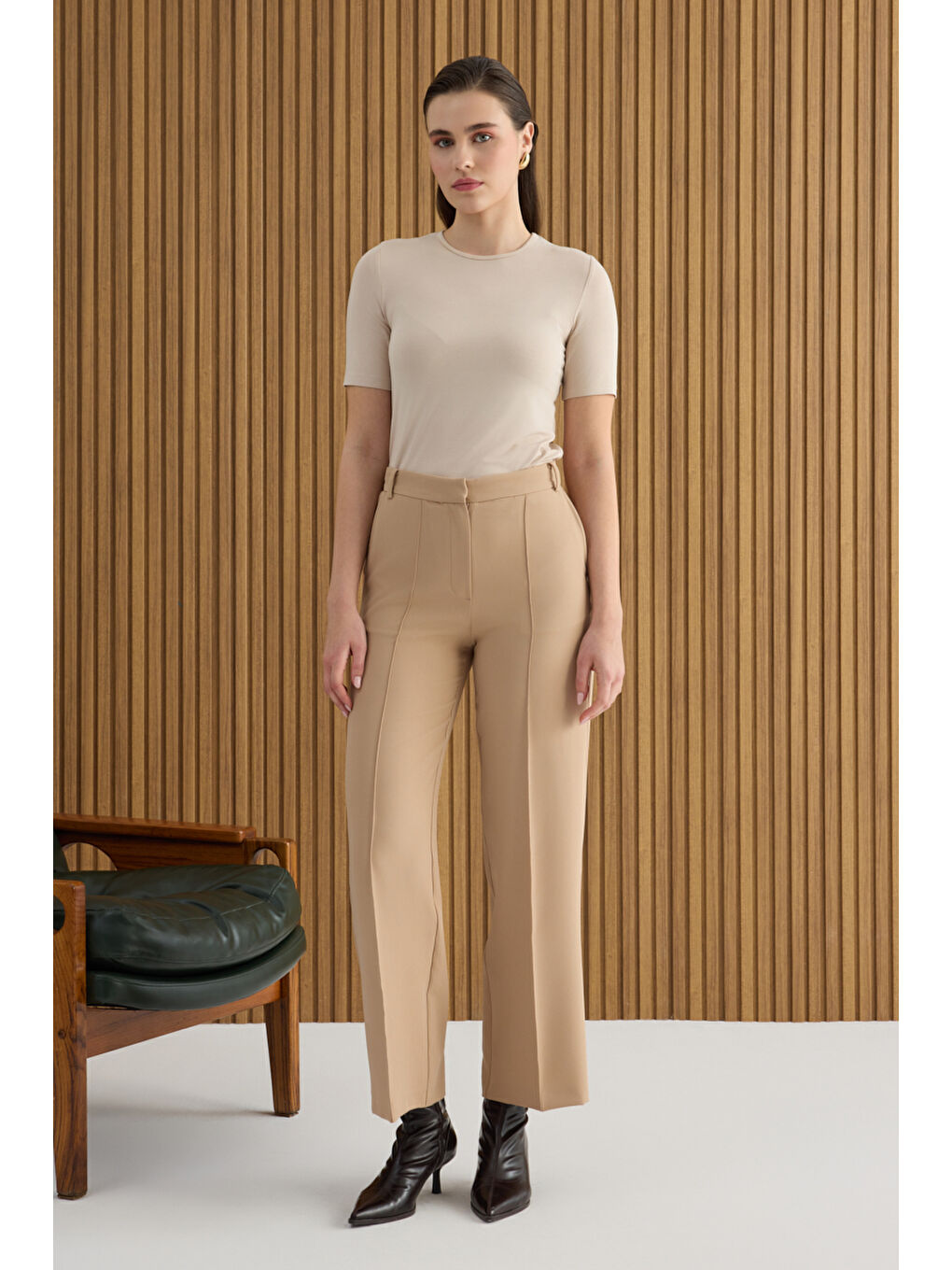 Bej Taş Dokuma Pantolon-1