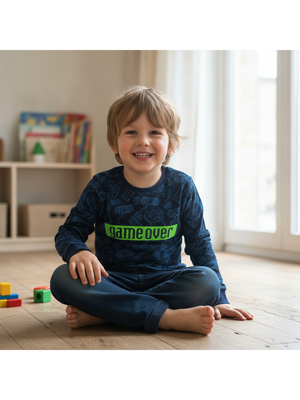 Erkek Çocuk Baskılı Lacivert Renk Uzun Kollu Tshirt Cb1042-3