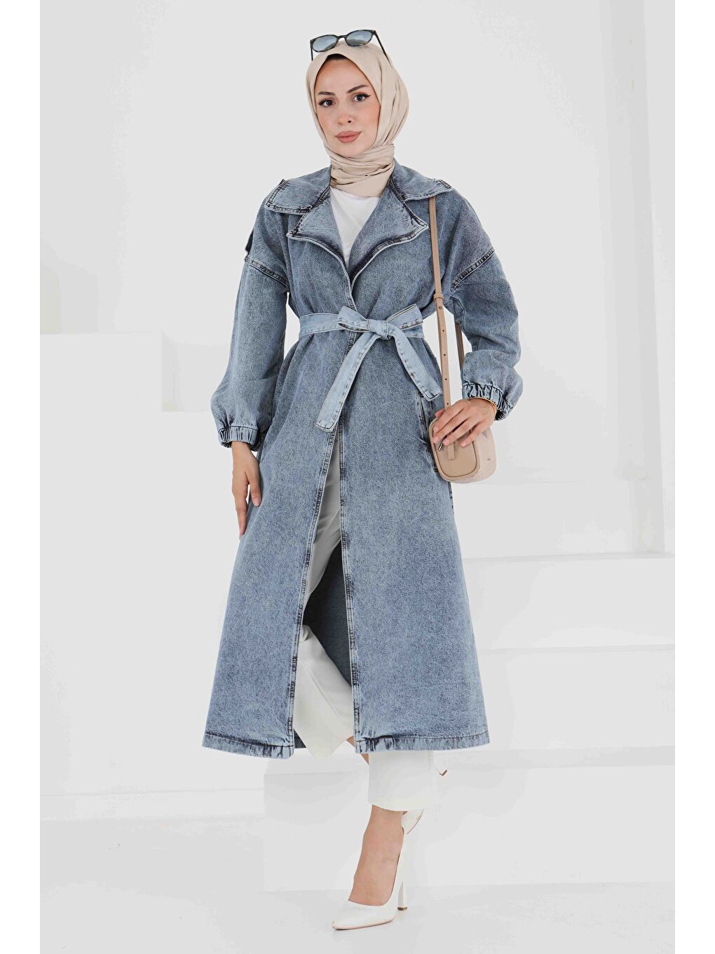 Jean Kuşaklı Trençkot Mavi - 27444-4