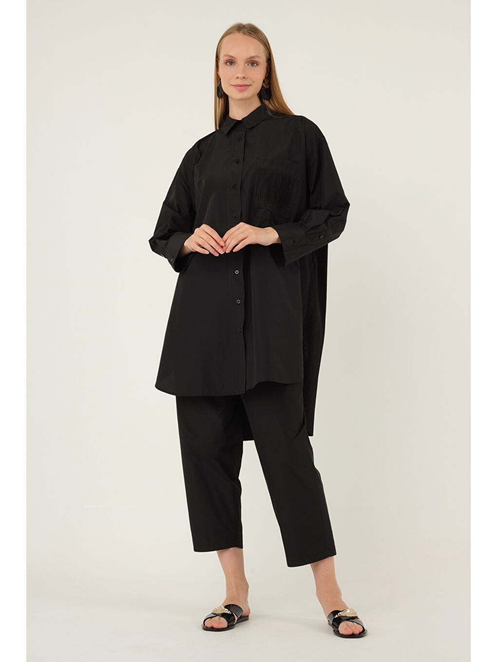 Piliseli Gömlek Siyah-1