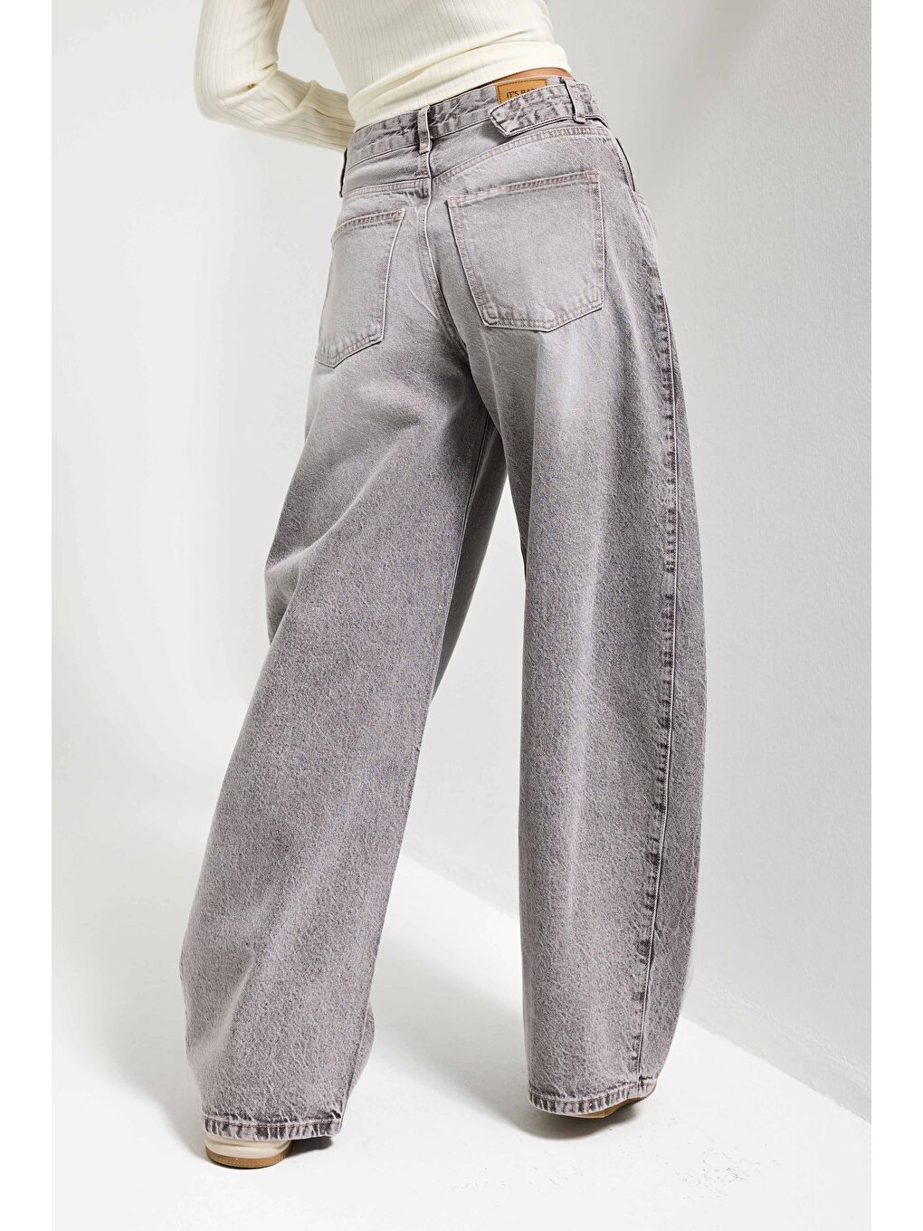 Kadın Gri 4s6-158 Low Rise Baggy Fit Kemer Detaylı Bol Kesim Denim Jean-3