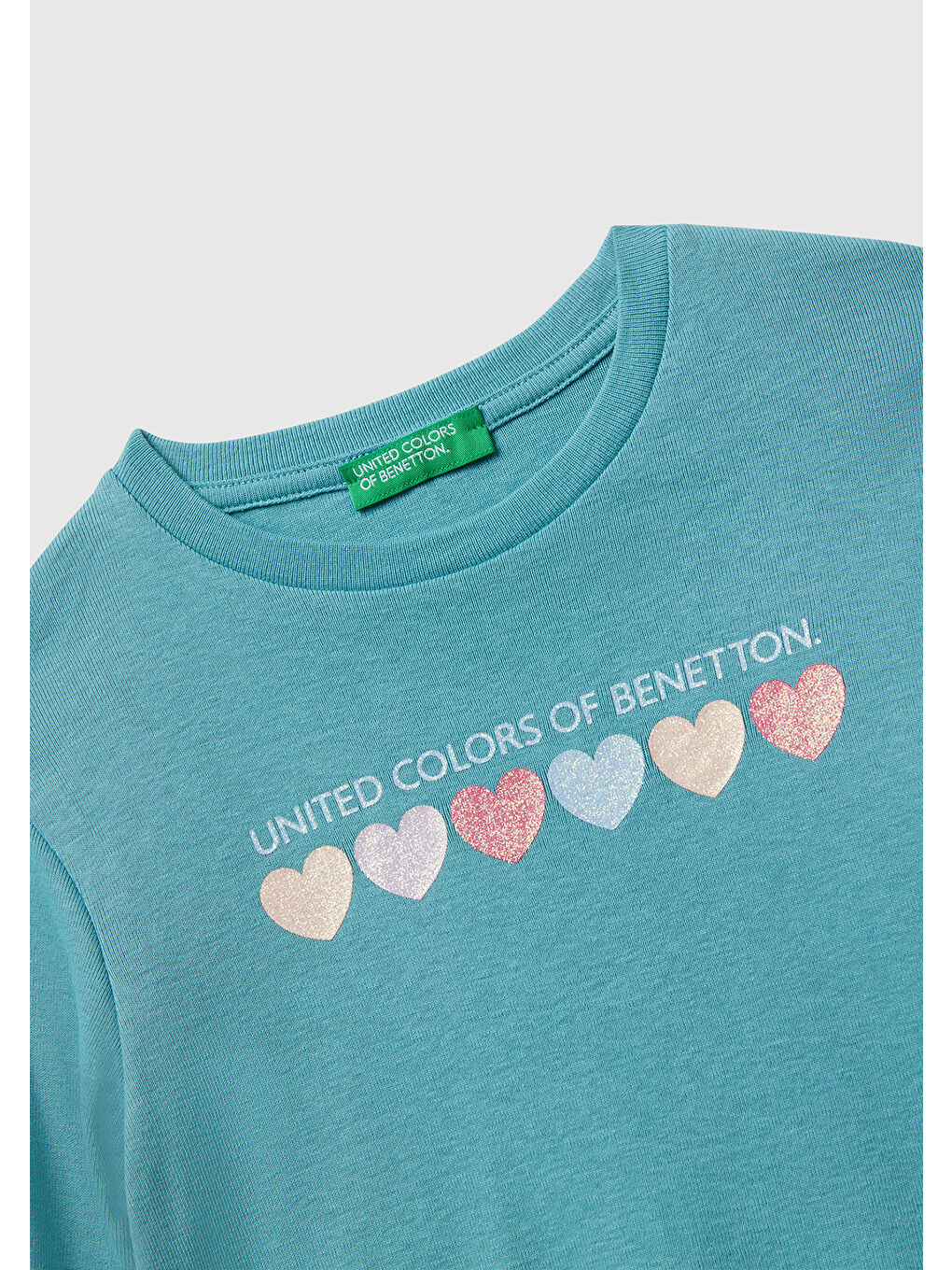 Kız Çocuk Gri-Yeşil Önü Parıltılı Logo Baskılı Slim Fit Uzun Kollu T-shirt-2