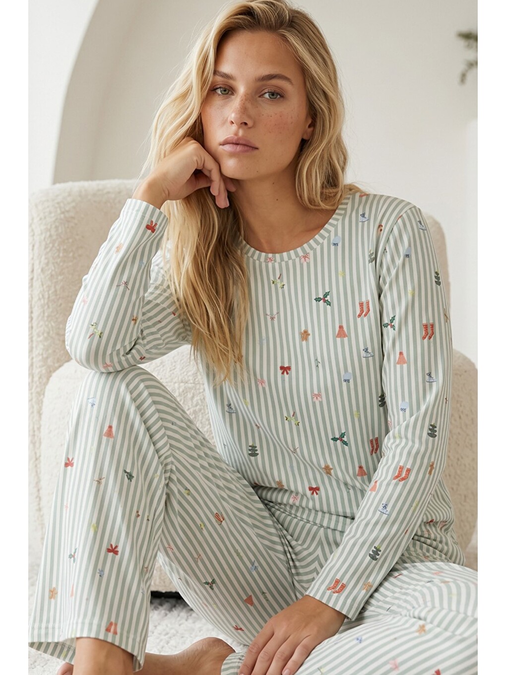 Yeşil Pamuklu Elastanlı Örme Pijama Takım26240338