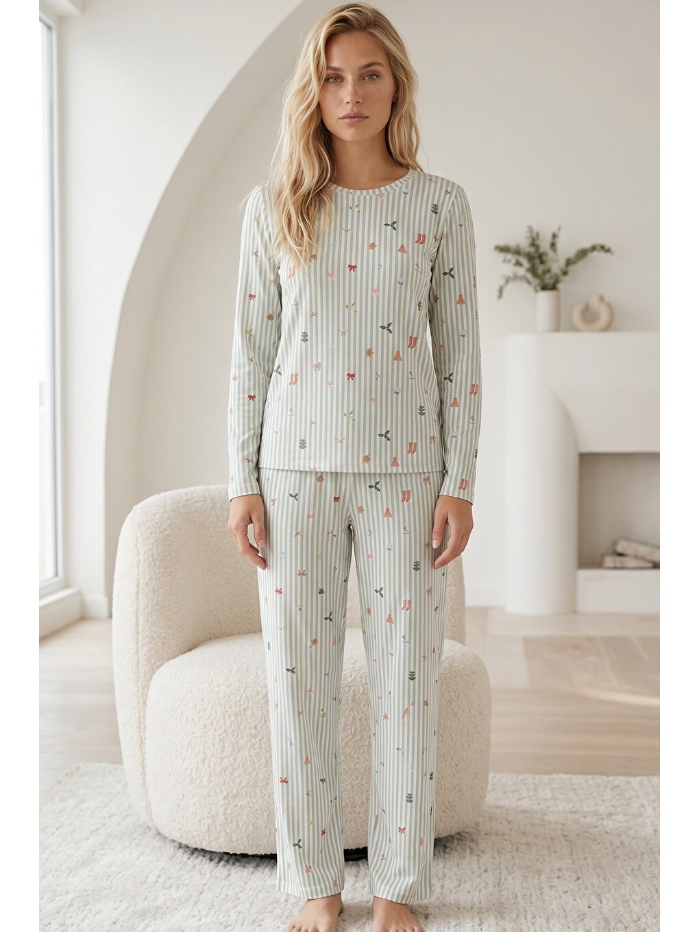 Yeşil Pamuklu Elastanlı Örme Pijama Takım26240338-1