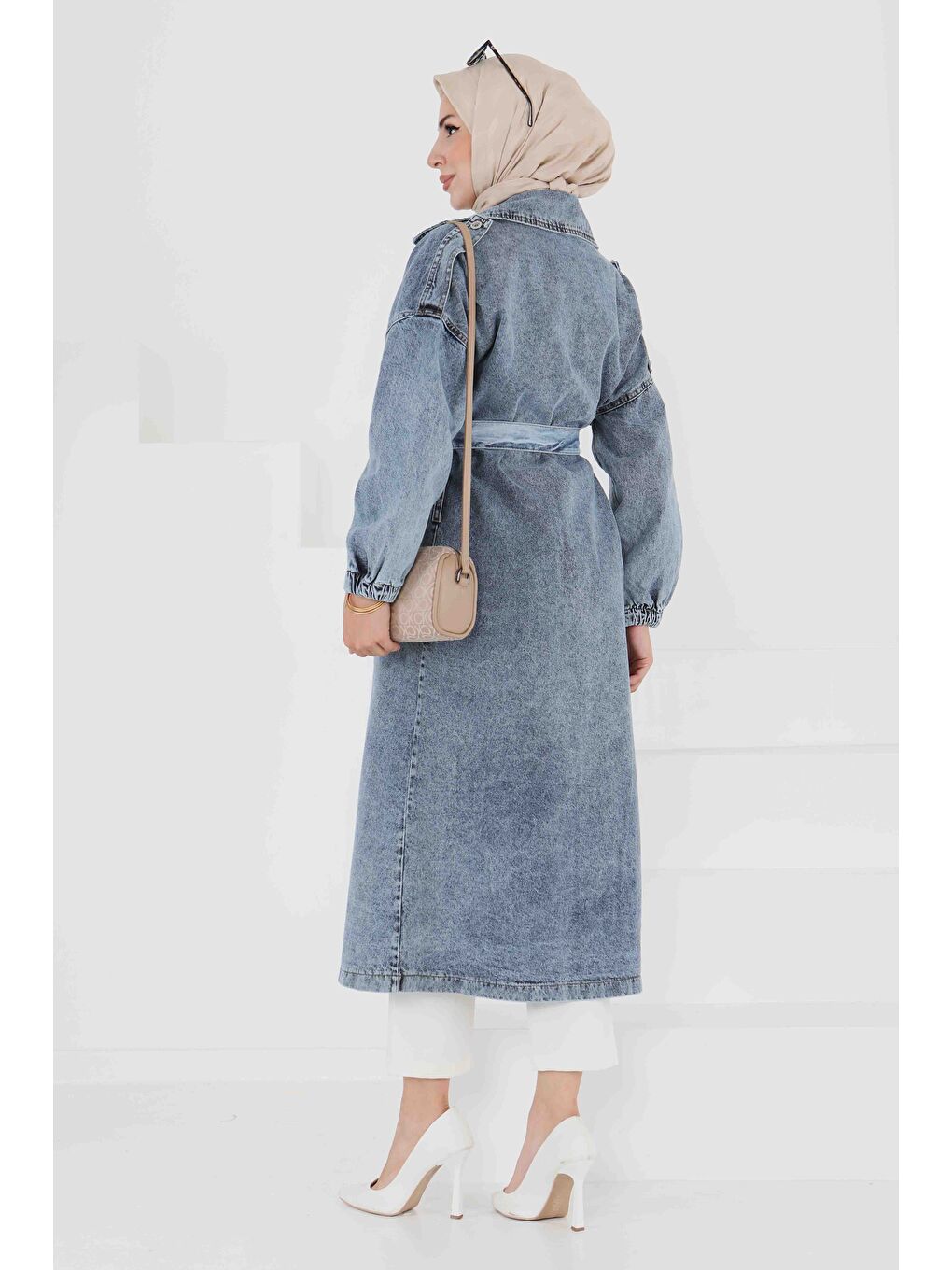 Jean Kuşaklı Trençkot Mavi - 27444-5