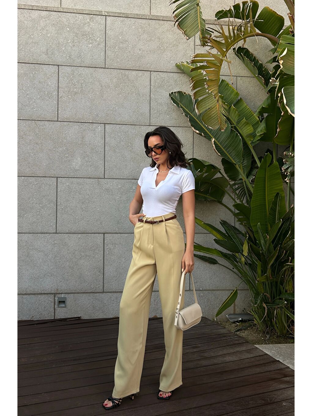 Kadın Sarı Yüksek Bel Pantolon 1017-1515-2