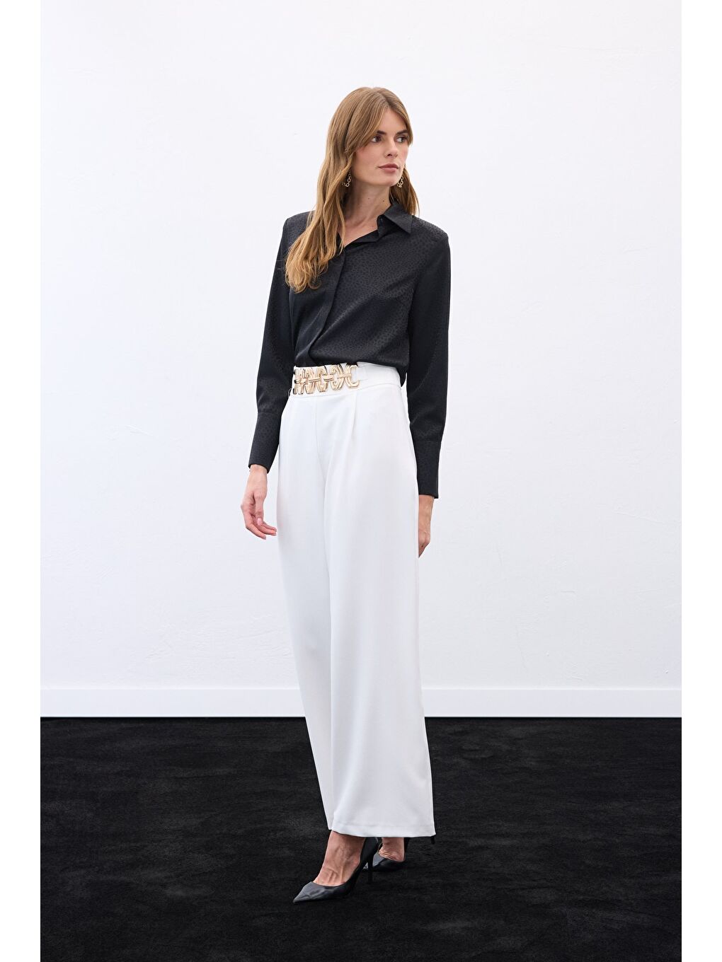 Kemerli Salaş Pantolon - Ekru-1