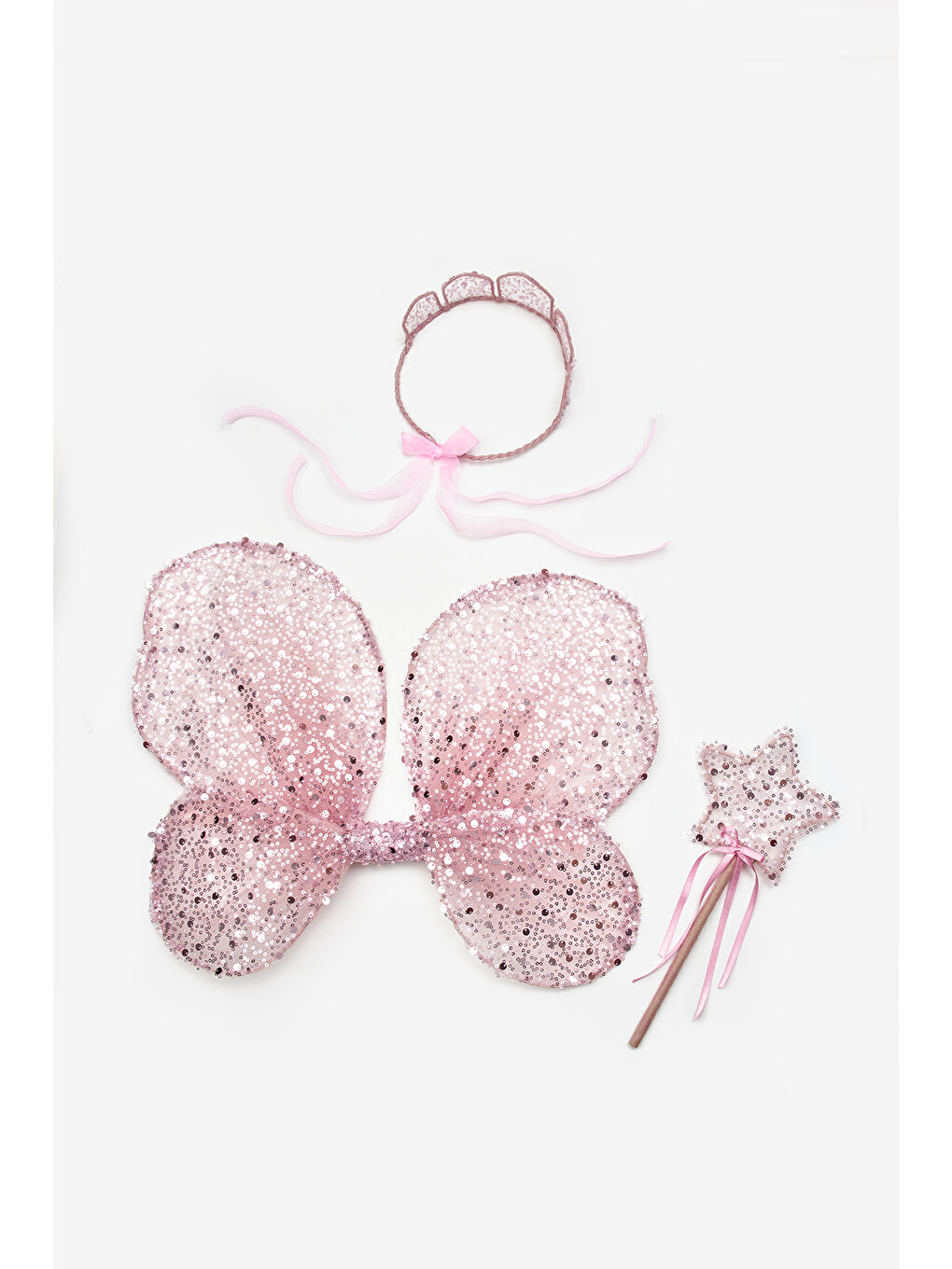 Pembe Pullu Boncuklu 3'lü Kelebek Kanat Asa Taç Set-4