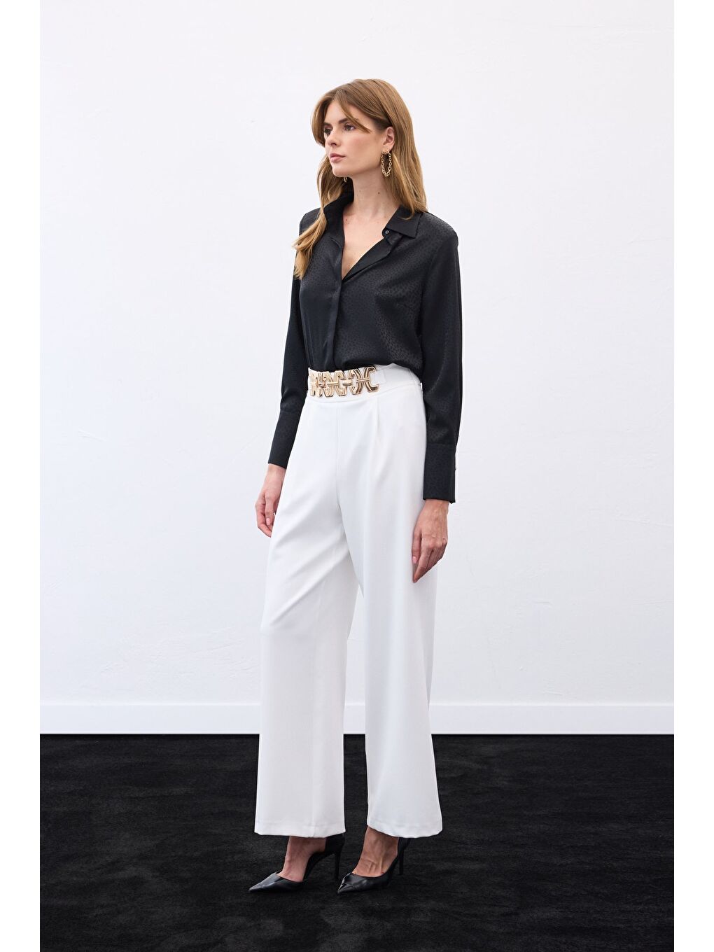 Kemerli Salaş Pantolon - Ekru-2