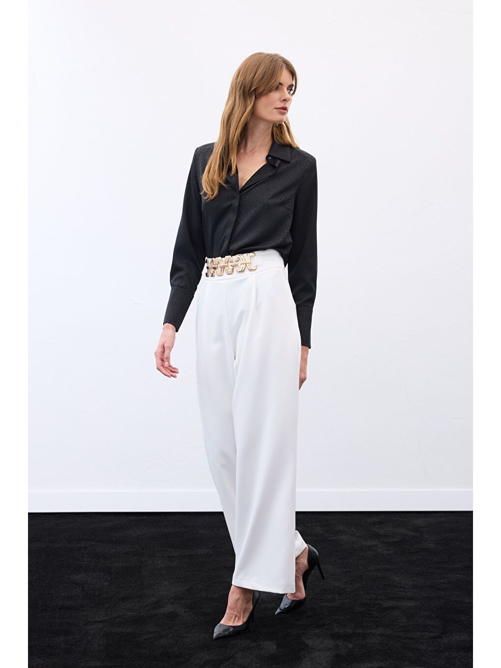 Kemerli Salaş Pantolon - Ekru-3