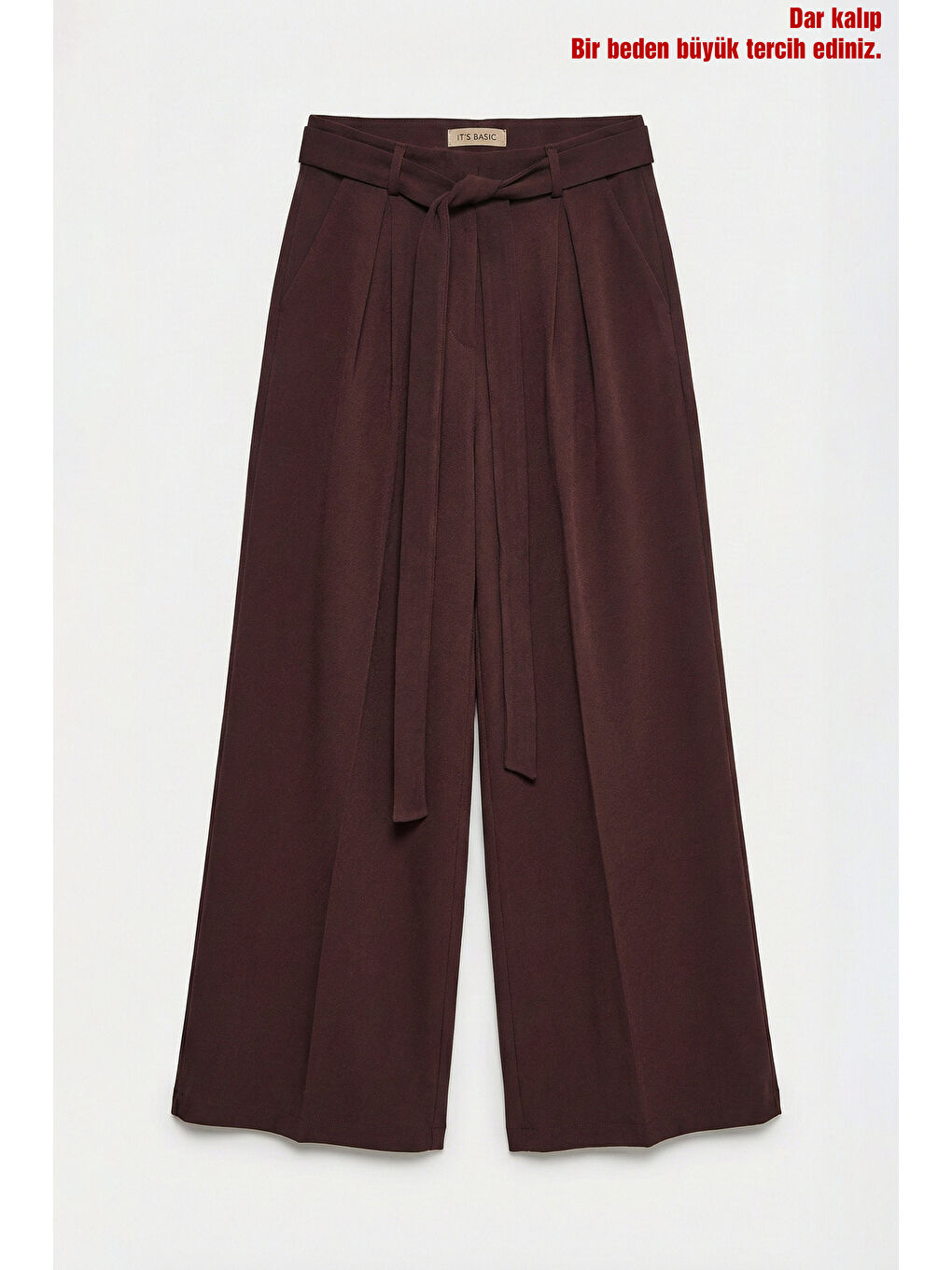 Kahverengi Kadın Acı Kahve w5 Palazzo Fit Özel Kumaş Kemer Detaylı Tasarım Pantolon-3
