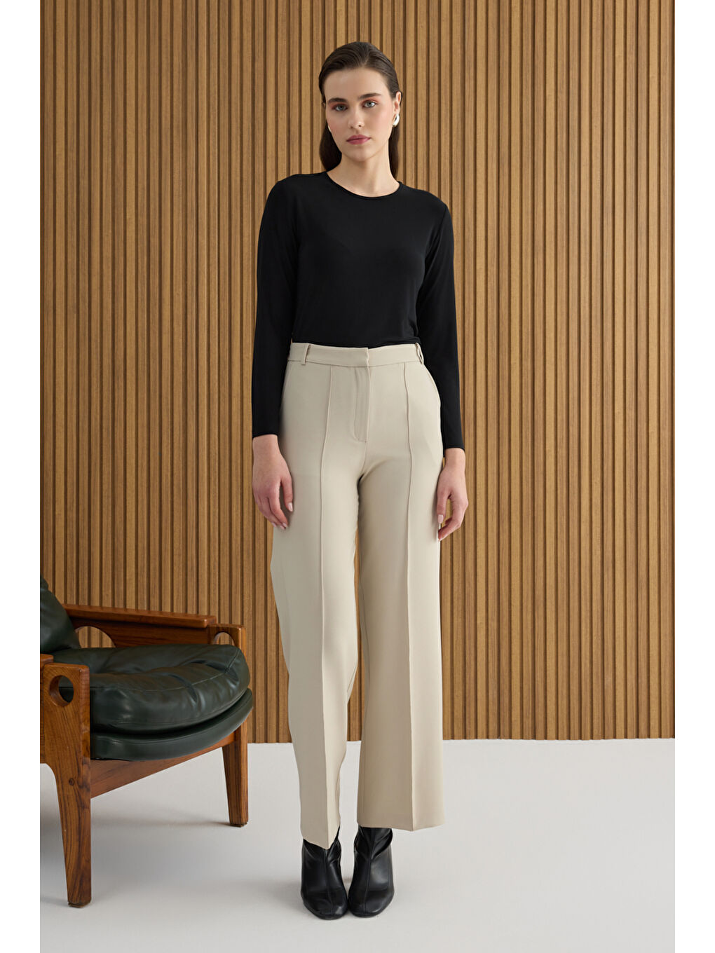 Ekru Dokuma Pantolon-1