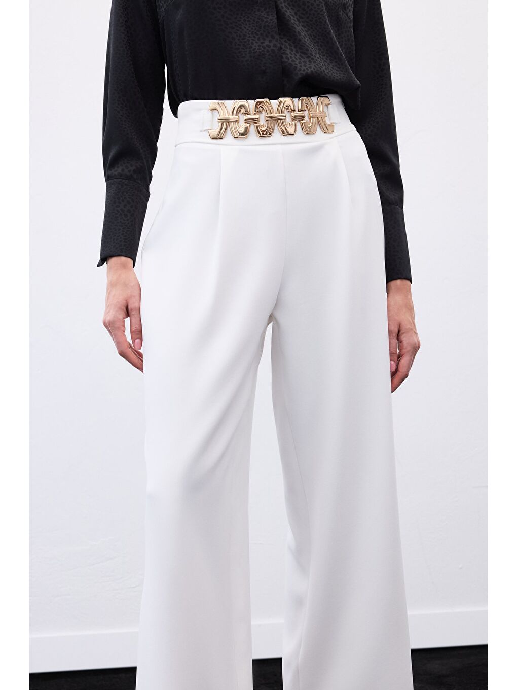 Kemerli Salaş Pantolon - Ekru-4