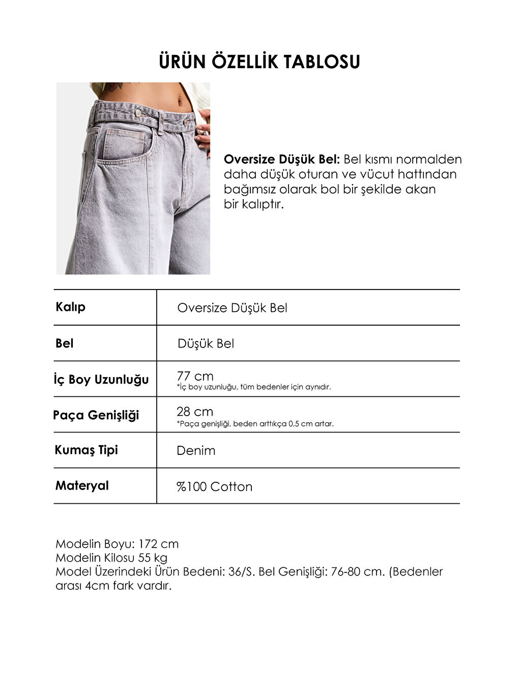 Kadın Gri 4s6-158 Low Rise Baggy Fit Kemer Detaylı Bol Kesim Denim Jean-5