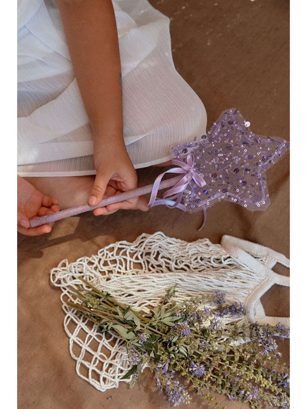 Lila Pullu Boncuklu 3'lü Kelebek Kanat Asa Taç Set-3