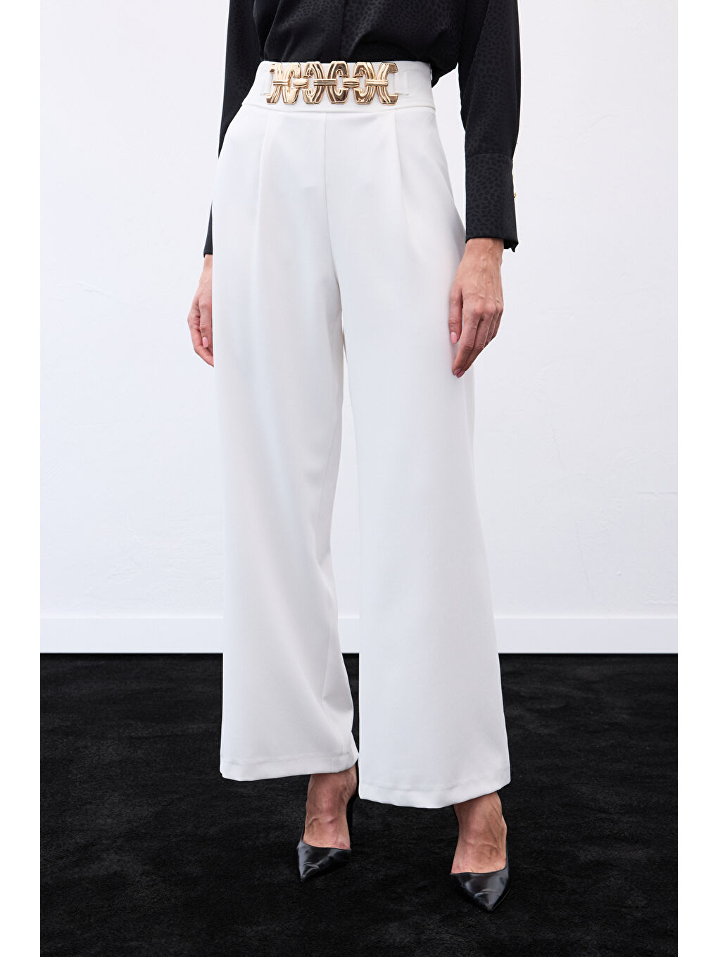 Kemerli Salaş Pantolon - Ekru-5