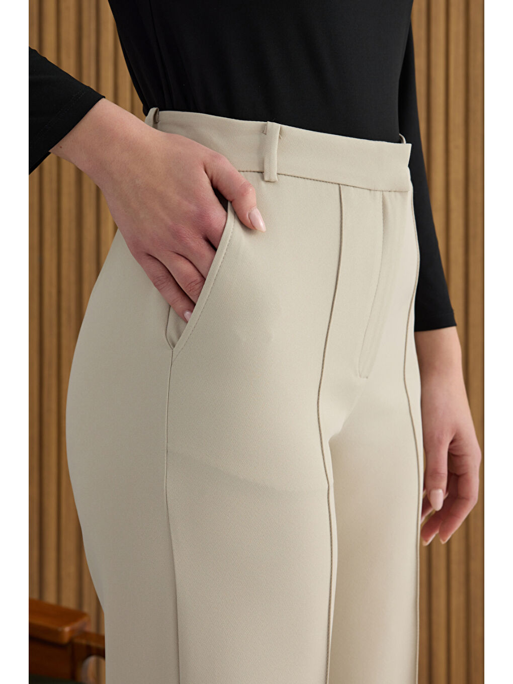 Ekru Dokuma Pantolon-4