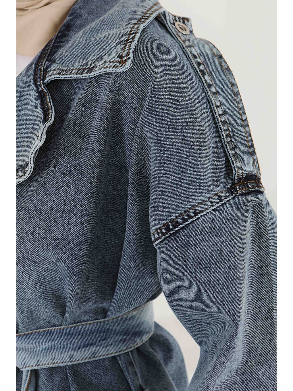 Jean Kuşaklı Trençkot Mavi - 27444-6